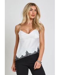 Boohoo - Satin Tie Back Contrast Lace Cami Top - Lyst
