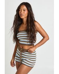 Boohoo - Crochet Wave Stripe Bandeau Knitted Top And Mini Short Co-Ord - Lyst