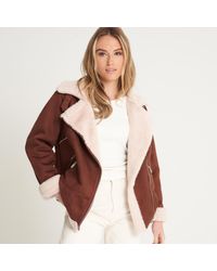 Barneys Originals - Curve Faux Fur Aviator Coat - Lyst
