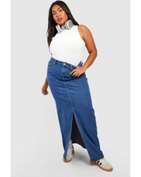 Boohoo - Plus Denim Split Front Maxi Skirt - Lyst
