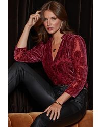 Sosandar - Ruby Plush Velvet Devore Blouse - Lyst