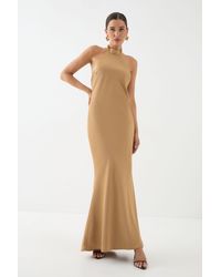 MissPap - High Neck Satin Cowl Back Bridesmaid Dress - Lyst