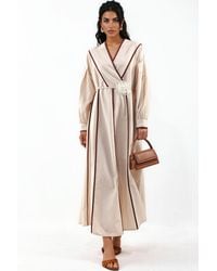 Msn-Collection - Belted Striped Maxi Dress - Lyst
