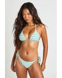 Boohoo - Striped Triangle Bikini Top And Tie Side Bottoms Set - Lyst