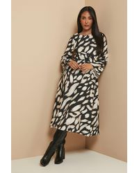 Wallis - Petite Animal Flute Sleeve Tie Midi Dress - Lyst