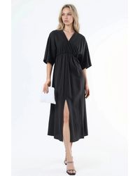 Busem - V-Neck Midi Wrap Dress With Three Quarter Sleeves - Lyst