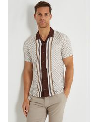 Threadbare - 'Hallfield' Stripe Geo Print Revere Collar Short Sleeve Shirt - Lyst