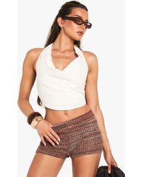 Boohoo - Linen Look Wrap Front Crop Top - Lyst