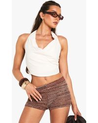 Boohoo - Linen Look Wrap Front Crop Top - Lyst