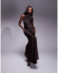ASOS - Satin Chiffon Mix Draped Bodice Open Cowl Back Maxi Dress - Lyst