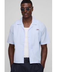 BoohooMAN - Oversized Boxy Saint Tropez Embroidered Stripe Shirt - Lyst