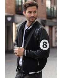 Ashwood Leather - '8' Wool And Real Baseball Jacket With Striped Collar - Lyst