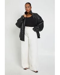 Boohoo - Plus Turn Up High Waist Wide Leg Jean - Lyst