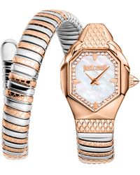 Just Cavalli - Snake Watch, Rose Color Case, Mop Dial, Two Tone Stainless Steel Bracelet - Lyst