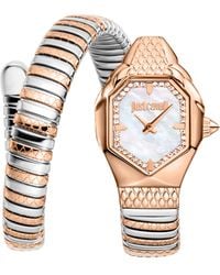 Just Cavalli - Snake Watch, Rose Color Case, Mop Dial, Two Tone Stainless Steel Bracelet - Lyst
