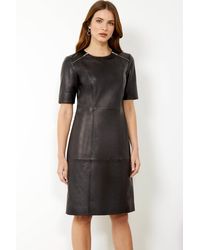 Sosandar - Leather Zip Detail Shift Dress - Lyst