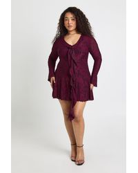 Boohoo - Plus Burnout Floral Ruffle Front Mini Dress - Lyst
