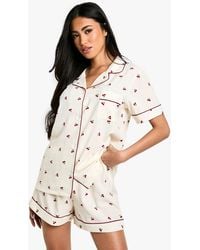 Boohoo - Cherry Print Piping Detail Short Sleeve Shirt & Shorts Pyjama Set - Lyst