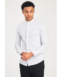 Nines - Cotton Long Sleeve Button-Up Shirt With Grandad Collar - Lyst