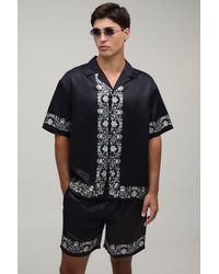 BoohooMAN - Oversized Short Sleeve Floral Boarder Print Satin Shirt & Set - Lyst