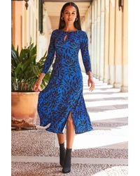 Sosandar - Floral Print Keyhole Detail Midi Jersey Dress - Lyst