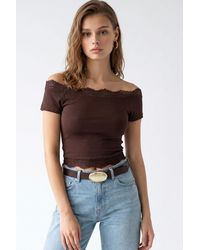 MixRay - Embroidered Slim-Fit Boat Neck Crop Top - Lyst