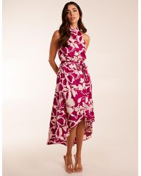 Blue Vanilla - Abstract Print Halter Neck Midi Wrap Dress - Lyst