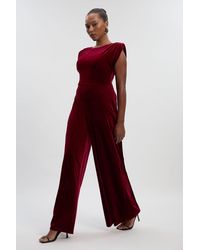 Karen Millen - Plus Size Stretch Velvet Strong Shoulder Jumpsuit - Lyst