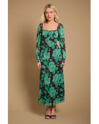 Oasis - Printed Chiffon Shoulder Detail Shirred Back Midi Dress - Lyst