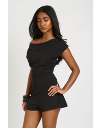 Boohoo - Jersey Crepe Drape Shoulder Playsuit - Lyst