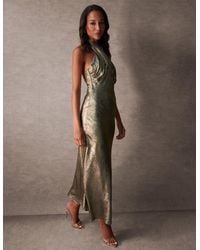 Blue Vanilla - Luxe Twist Front Halter Neck Lame Dress - Lyst