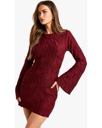 Boohoo - Textured Flare Sleeve Mini Dress - Lyst