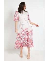 Wallis - Floral Organza Pintuck Midi Shirt Dress - Lyst