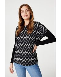 Izabel London - Chevron Print Long Sleeve Top - Lyst