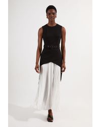 Karen Millen - Ponte And Georgette Jersey Pleated Maxi Dress - Lyst