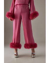 Warehouse - Premium Iridescent Feather Cuff Wide Leg Trousers - Lyst