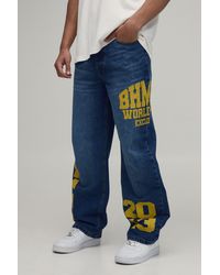 BoohooMAN - Relaxed Rigid Official Varsity Print Denim Jeans - Lyst