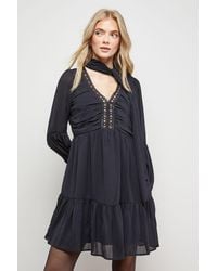 Oasis - Ruched Bow Tie Mini Dress With Stud Trim - Lyst