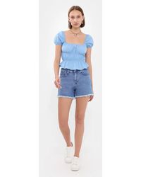 Hiccup - Square-Neck Short Sleeve Peplum Top - Lyst