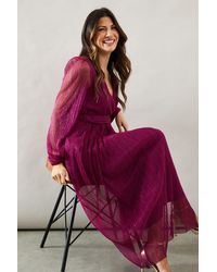 Wallis - Occasion Plisse Wrap Midaxi Dress - Lyst