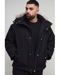 BoohooMAN - Plus Faux Fur Trim Hooded Boxy Oversized Parka Jacket - Lyst