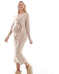 Mama.licious - Maternity Knitted Maxi Dress With Knot Front - Lyst