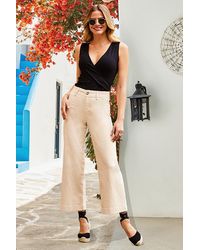 Sosandar - Ecru Cropped Wide Leg Jeans - Lyst
