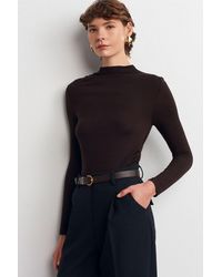 Dilvin - Geribbelde Slim-Fit Halve Colblouse - Lyst