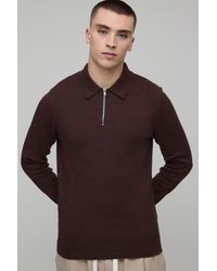 BoohooMAN - Muscle Fit Soft Touch Long Sleeve 1/4 Zip Knitted Polo - Lyst