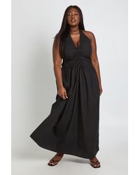 Boohoo - Plus Ruching Detail Halter Neck Maxi Dress - Lyst