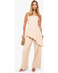Boohoo - Linen Look Asymmetric Bandeau & Wide Leg Trouser Co-Ord - Lyst