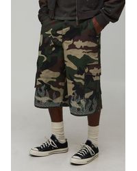 BoohooMAN - Flame Washed Baggy Cargo Longline Shorts - Lyst