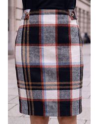Roman - Button Tab Brush Check Skirt - Lyst
