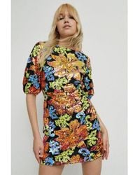Warehouse - Sequin Floral Mini Dress - Lyst